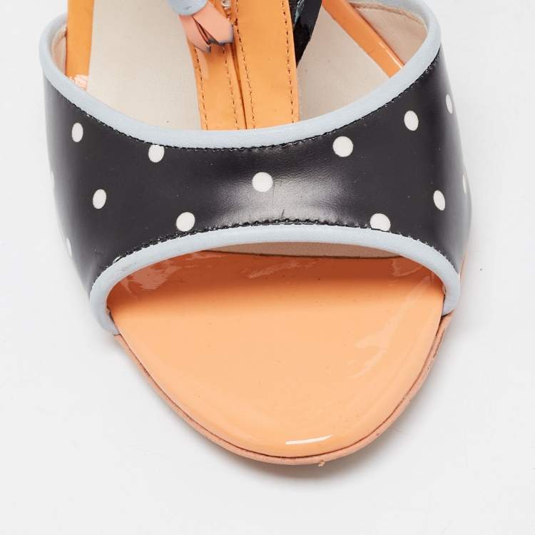 Pre Owned Sophia Webster Tricolor Polka Dot Leather and Patent Leilou Sandals Size 38