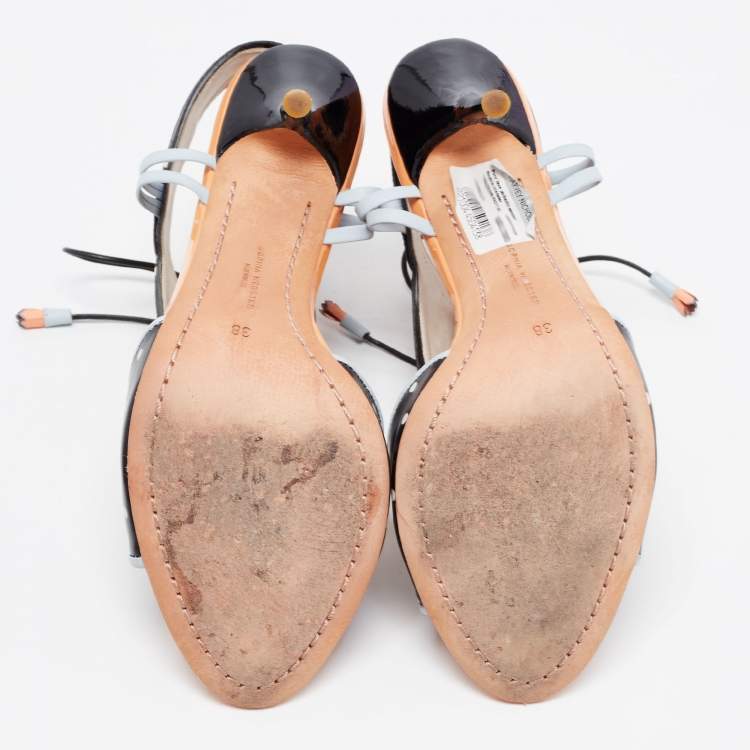 Pre Owned Sophia Webster Tricolor Polka Dot Leather and Patent Leilou Sandals Size 38