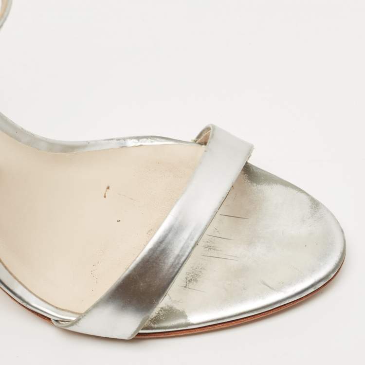 Pre Owned Sophia Webster Silver Leather and Canvas Chiara Ankle Strap  Sandals Size 39