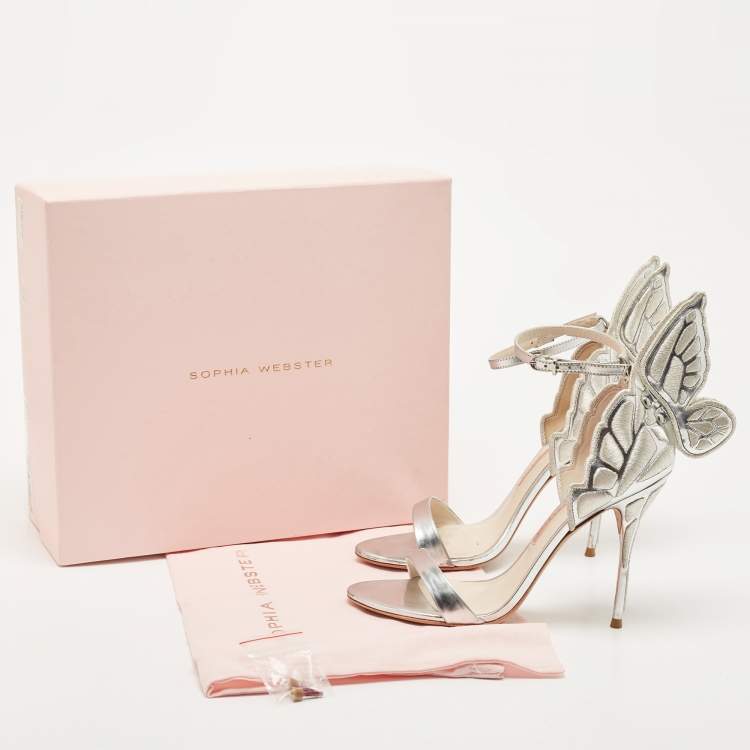 Pre Owned Sophia Webster Silver Leather and Canvas Chiara Ankle Strap  Sandals Size 39