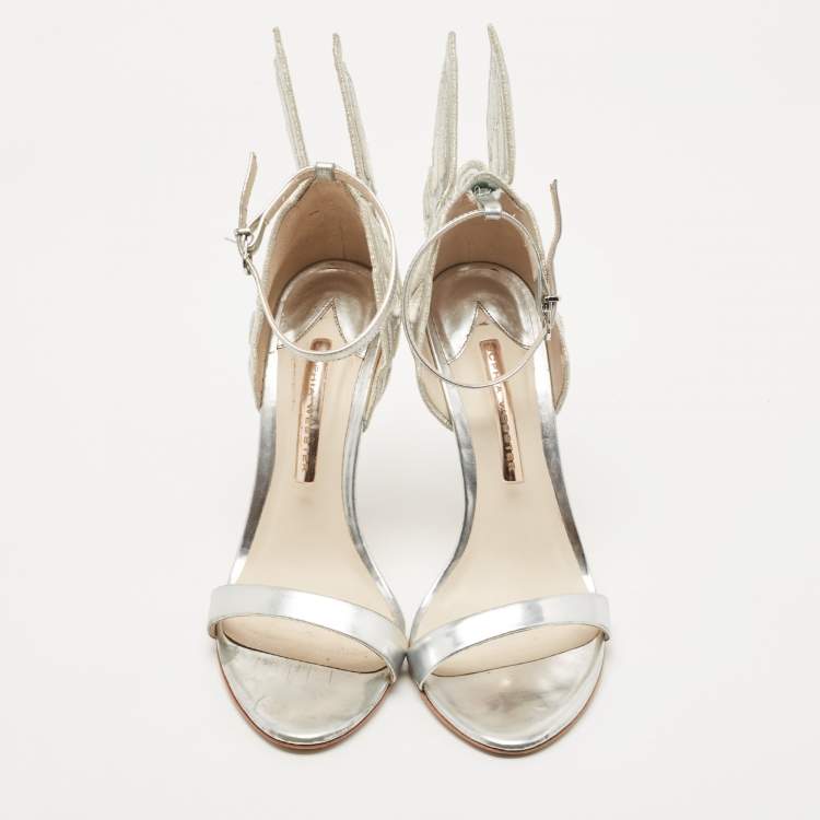 Pre Owned Sophia Webster Silver Leather and Canvas Chiara Ankle Strap  Sandals Size 39