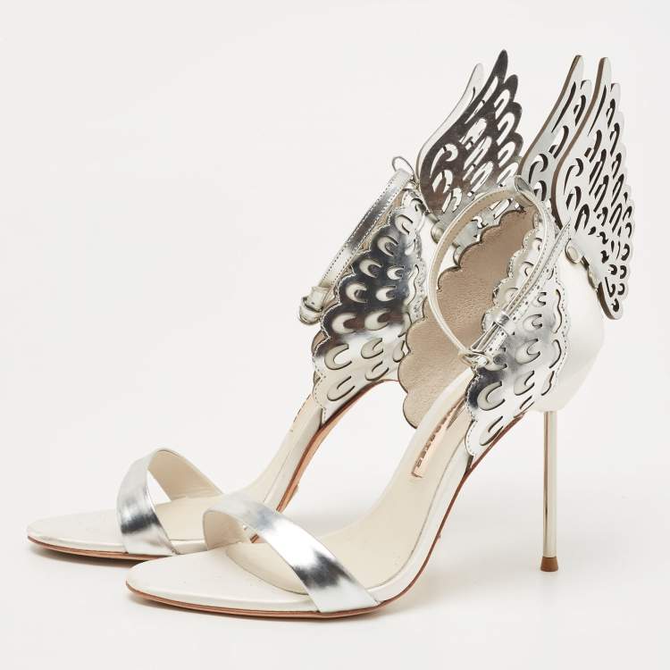 Pre Owned Sophia Webster Silver/Grey Leather and Satin Chiara Sandals Size 38