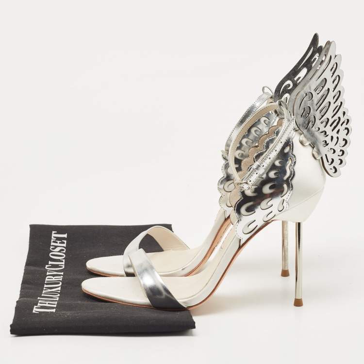 Pre Owned Sophia Webster Silver/Grey Leather and Satin Chiara Sandals Size 38