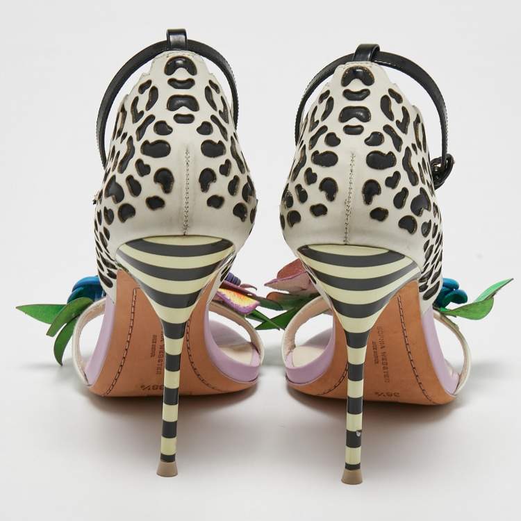 Pre Owned Sophia Webster Multicolor  Leather Lilico Floral Embellished Ankle Strap Sandals Size 38.5