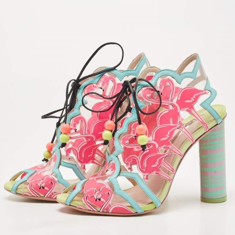 Pre Owned Sophia Webster Multicolor PVC And Leather Trim Flamingo Ankle Wrap Sandals Size 39