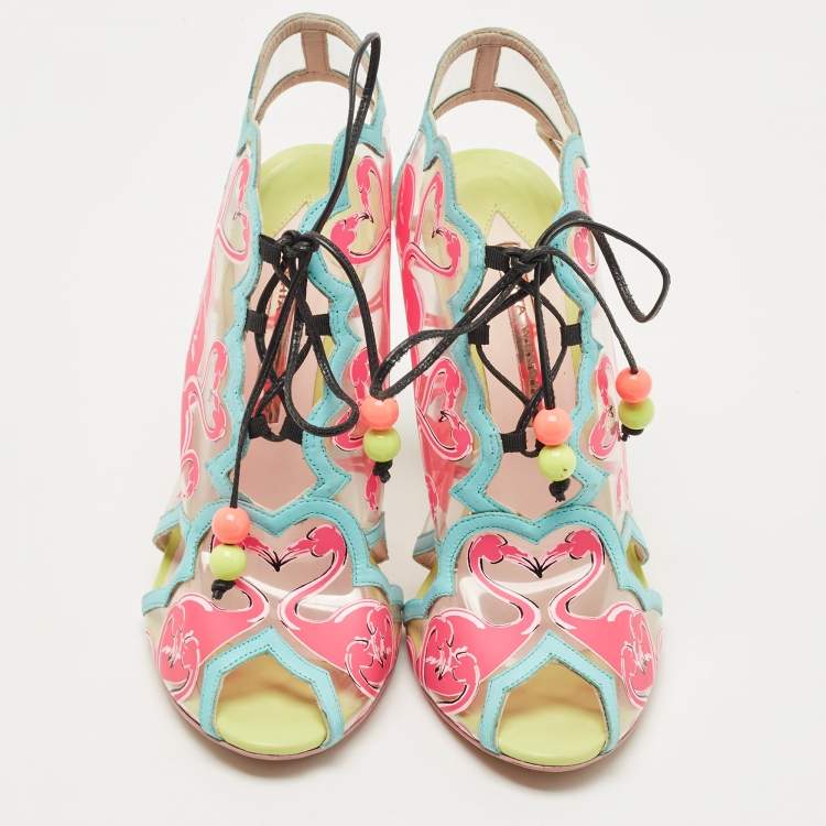 Pre Owned Sophia Webster Multicolor PVC And Leather Trim Flamingo Ankle Wrap Sandals Size 39