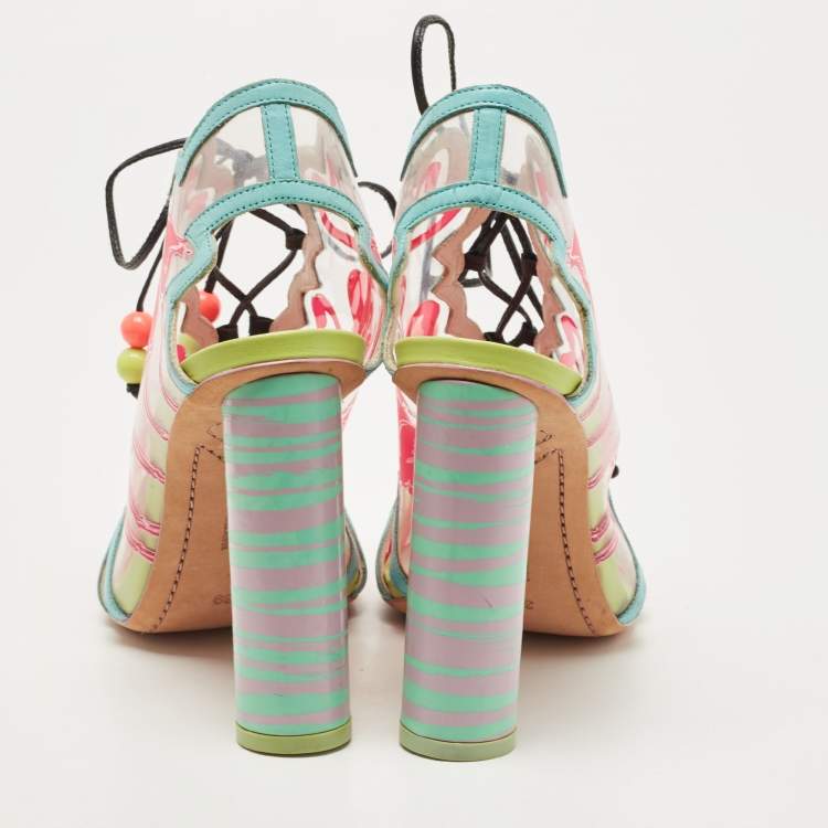 Pre Owned Sophia Webster Multicolor PVC And Leather Trim Flamingo Ankle Wrap Sandals Size 39