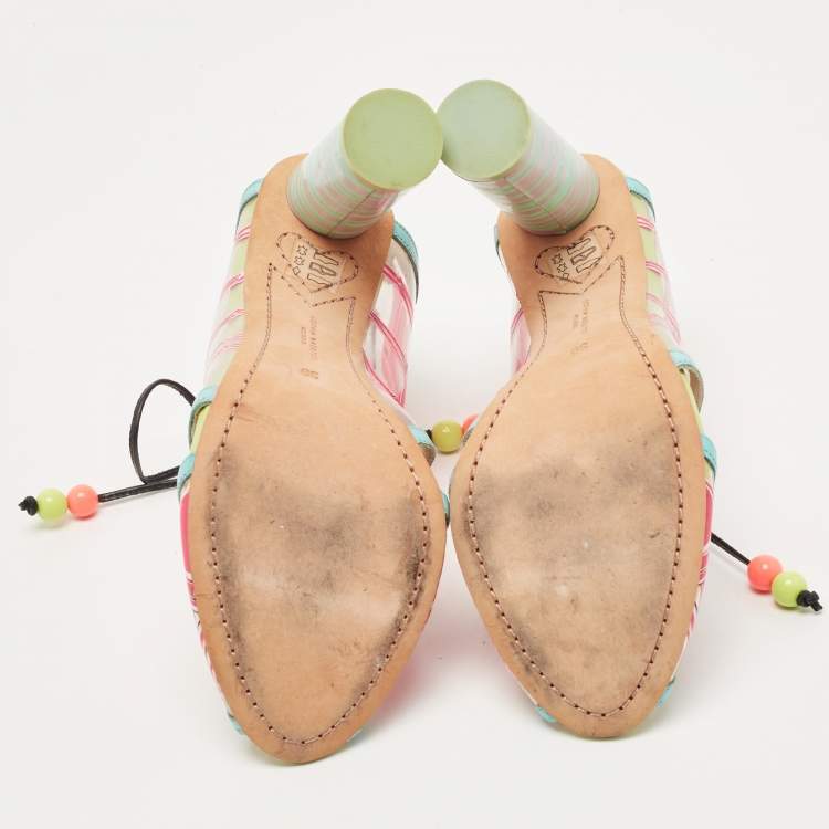 Pre Owned Sophia Webster Multicolor PVC And Leather Trim Flamingo Ankle Wrap Sandals Size 39