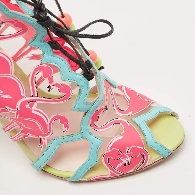 Pre Owned Sophia Webster Multicolor PVC And Leather Trim Flamingo Ankle Wrap Sandals Size 39