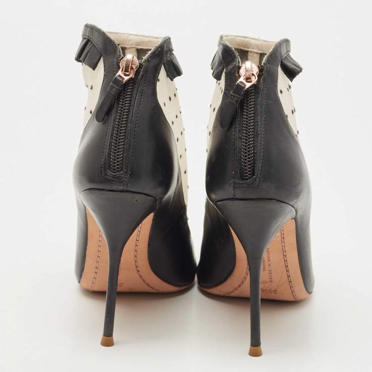 Pre Owned Sophia Webster Black Leather and Mesh Open Toe Ankle Boots Size 38.5