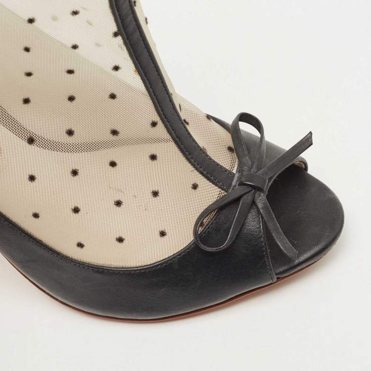Pre Owned Sophia Webster Black Leather and Mesh Open Toe Ankle Boots Size 38.5