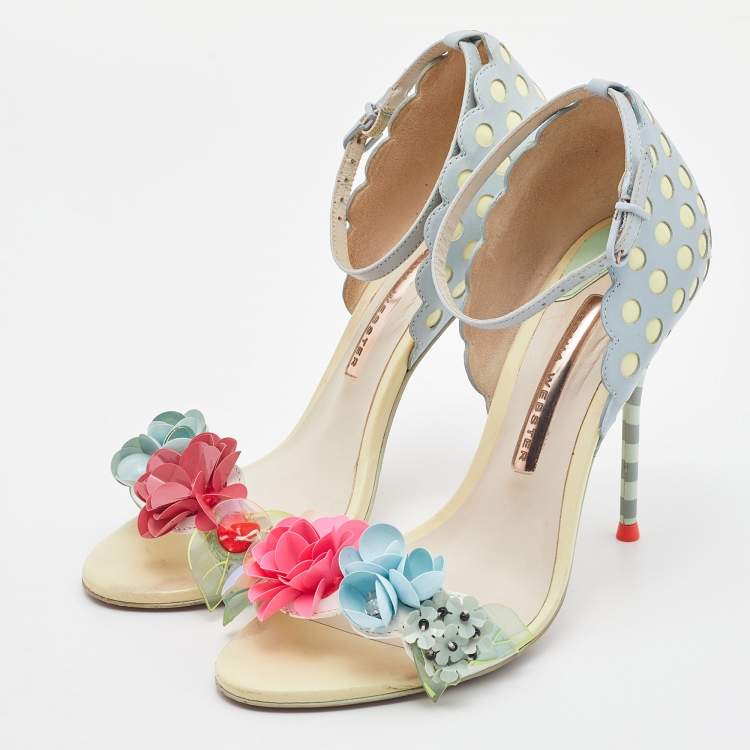 Pre Owned Sophia Webster Multicolor Leather Lilico Floral Embellished Ankle Strap Sandals Size 37