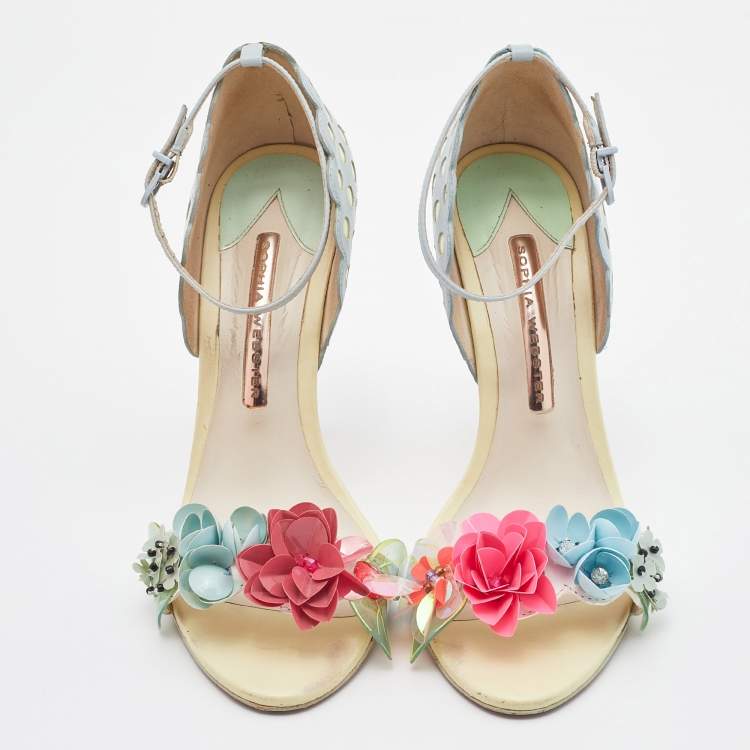 Pre Owned Sophia Webster Multicolor Leather Lilico Floral Embellished Ankle Strap Sandals Size 37