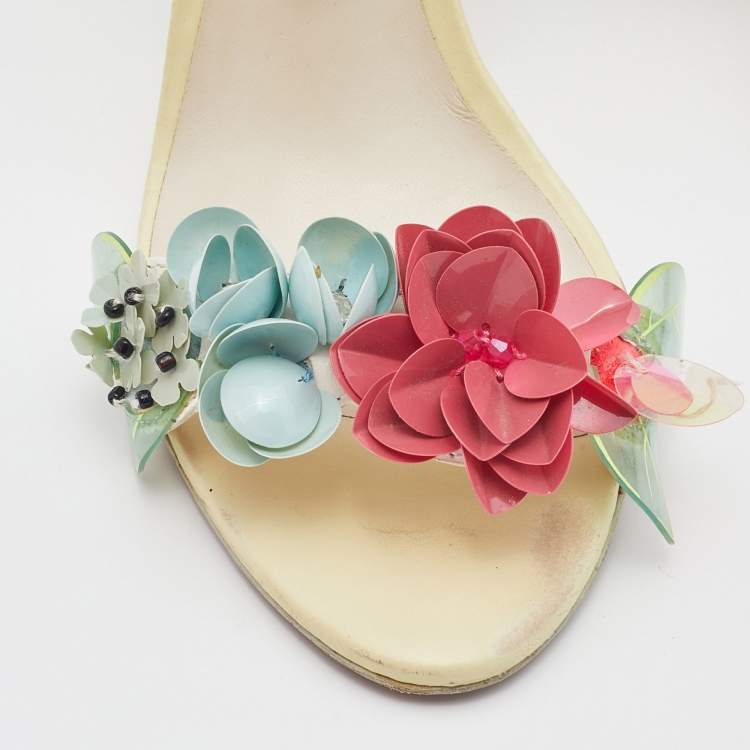 Pre Owned Sophia Webster Multicolor Leather Lilico Floral Embellished Ankle Strap Sandals Size 37