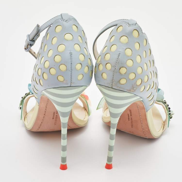Pre Owned Sophia Webster Multicolor Leather Lilico Floral Embellished Ankle Strap Sandals Size 37