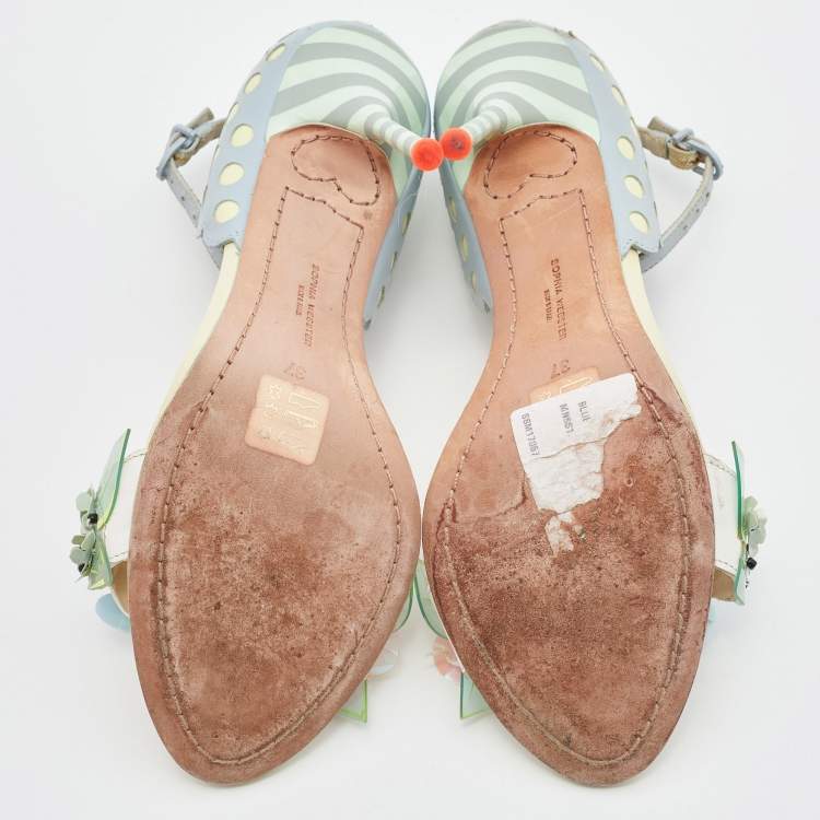 Pre Owned Sophia Webster Multicolor Leather Lilico Floral Embellished Ankle Strap Sandals Size 37