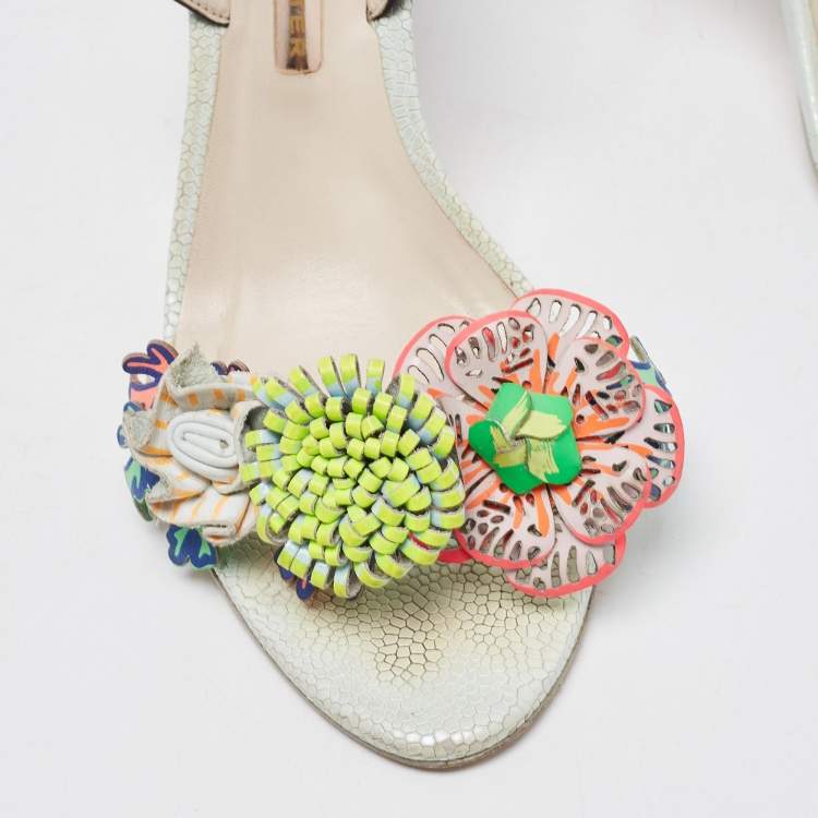 Pre Owned Sophia Webster Multicolor Leather Lilico Underwater Floral Embellished Ankle Strap Sandals Size 38.5