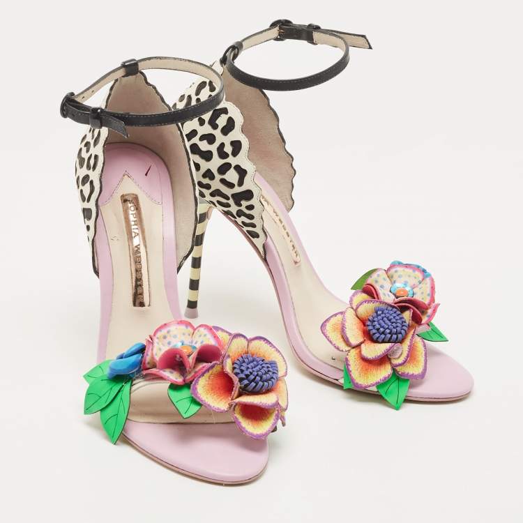 Pre Owned Sophia Webster Multicolor Patent Leather And Leather Lilico Floral Embellished Sandals Size 36.5