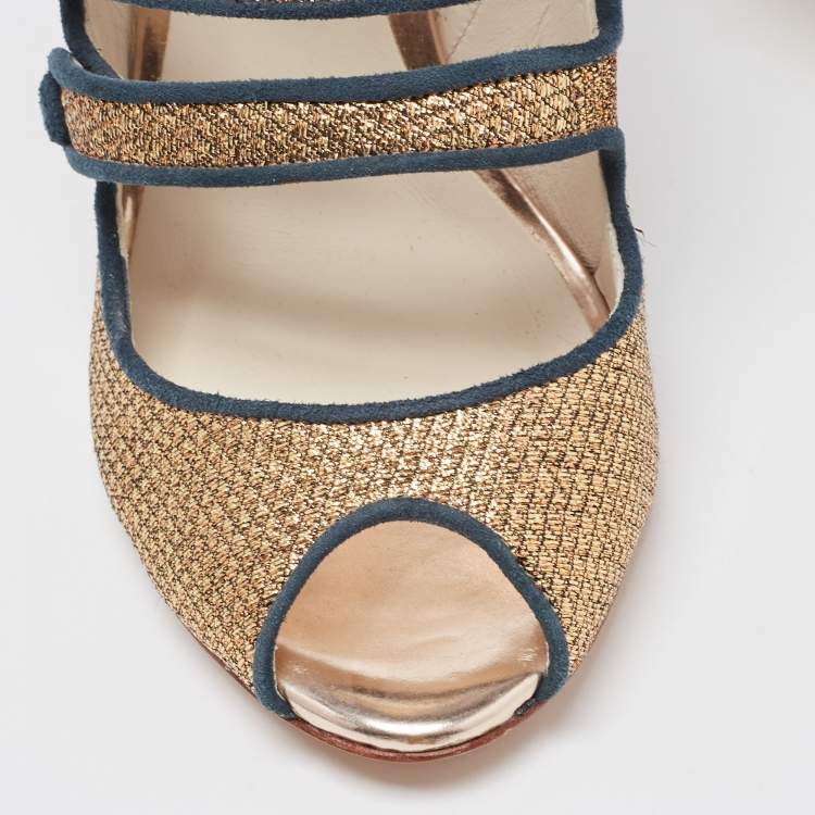 Pre Owned Sophia Webster Gold Glitter Strappy Sandals Size 36.5