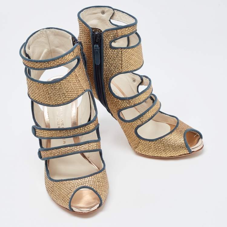 Pre Owned Sophia Webster Gold Glitter Strappy Sandals Size 36.5