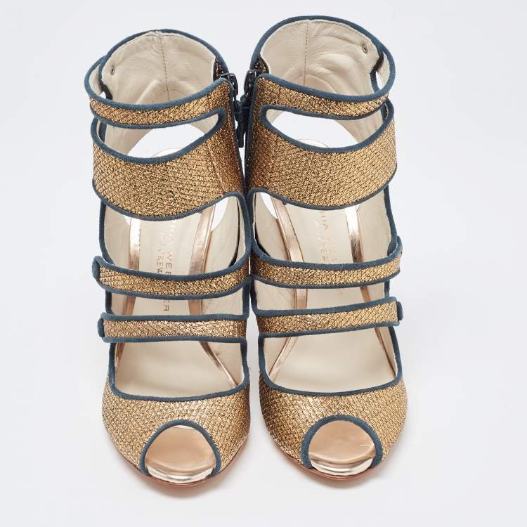 Pre Owned Sophia Webster Gold Glitter Strappy Sandals Size 36.5