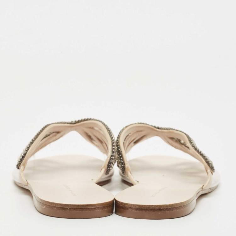 Pre Owned Sophia Webster Cream PVC  Butterfly Crystal Embellished Madame Flat Slides Size 39