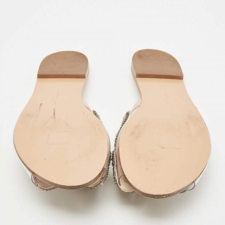 Pre Owned Sophia Webster Cream PVC  Butterfly Crystal Embellished Madame Flat Slides Size 39