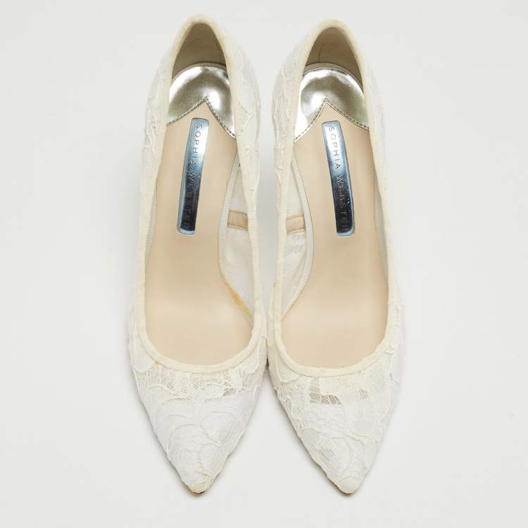 Pre Owned Sophia Webster White Lace Coco Crystal Pumps Size 36