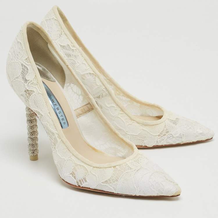 Pre Owned Sophia Webster White Lace Coco Crystal Pumps Size 36