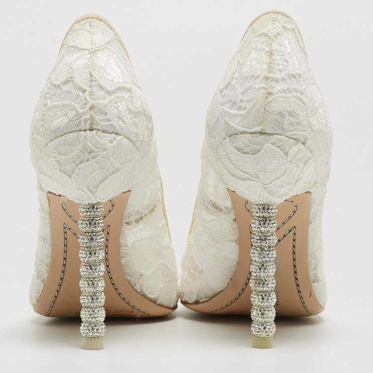Pre Owned Sophia Webster White Lace Coco Crystal Pumps Size 36