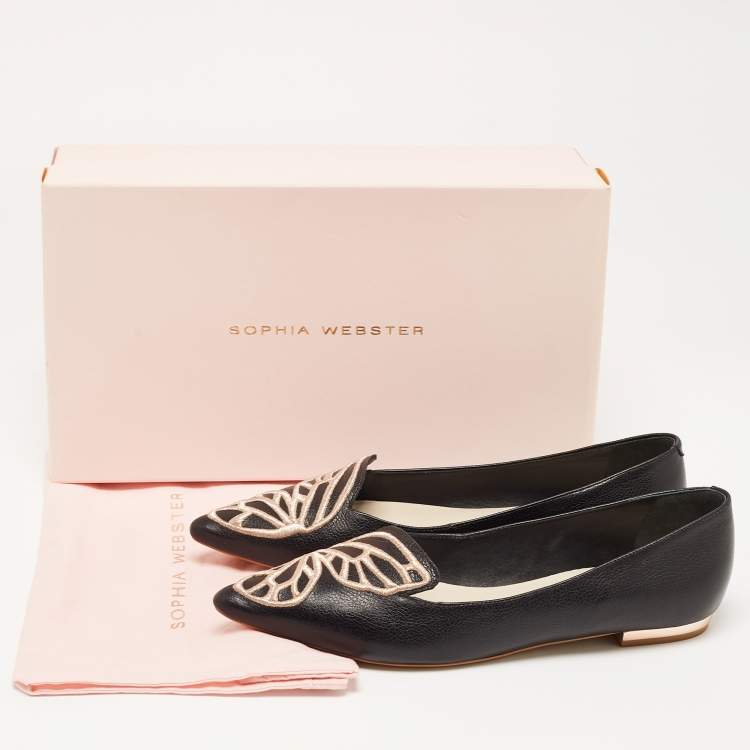 Pre Owned Sophia Webster Black Leather Bibi Butterfly Ballet Flats Size 38