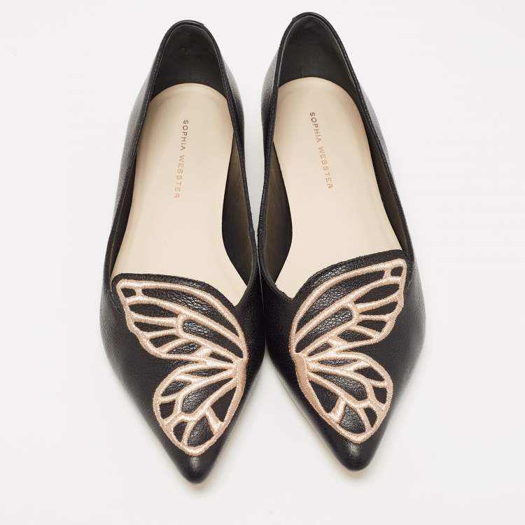Pre Owned Sophia Webster Black Leather Bibi Butterfly Ballet Flats Size 38