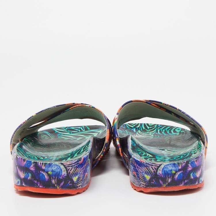 Pre Owned Sophia Webster Multicolor Printed Leather Slides Size 40.5