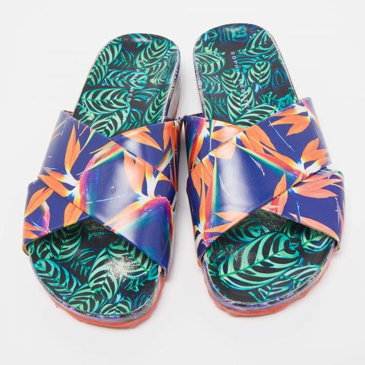 Pre Owned Sophia Webster Multicolor Printed Leather Slides Size 40.5