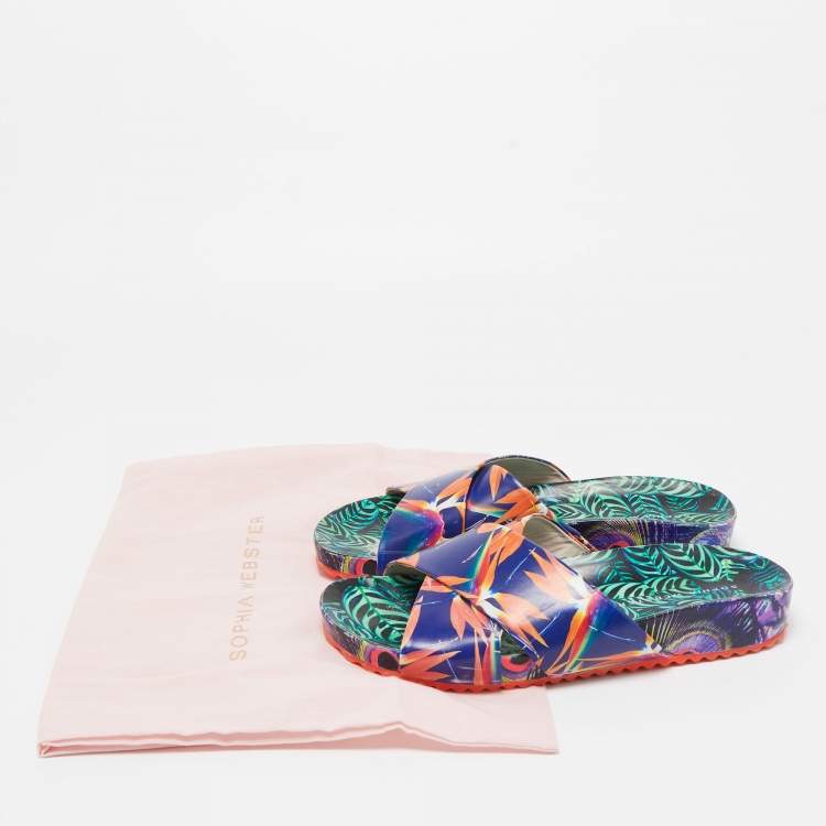 Pre Owned Sophia Webster Multicolor Printed Leather Slides Size 40.5