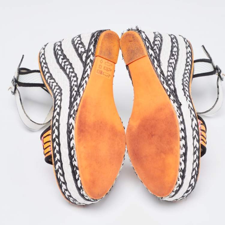 Pre Owned Sophia Webster Tricolor Leather and Canvas Lucita Wedge Sandals Size 37