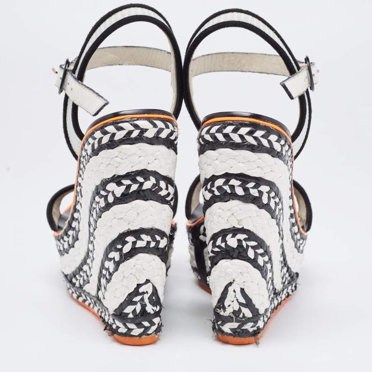 Pre Owned Sophia Webster Tricolor Leather and Canvas Lucita Wedge Sandals Size 37