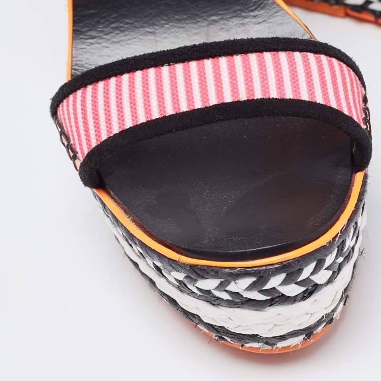 Pre Owned Sophia Webster Tricolor Leather and Canvas Lucita Wedge Sandals Size 37