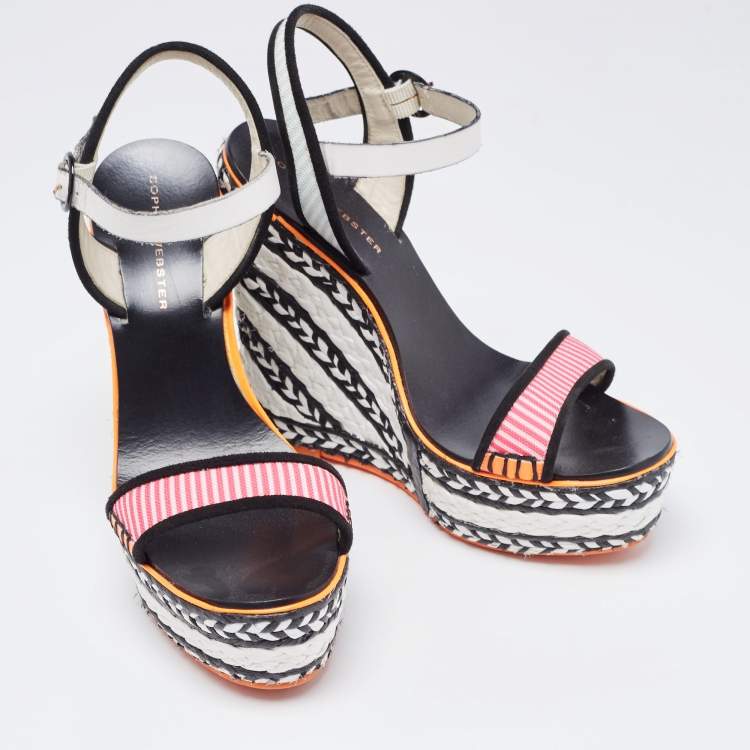 Pre Owned Sophia Webster Tricolor Leather and Canvas Lucita Wedge Sandals Size 37