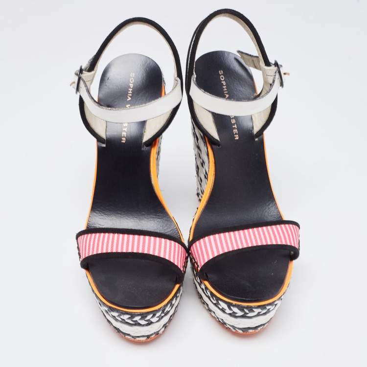 Pre Owned Sophia Webster Tricolor Leather and Canvas Lucita Wedge Sandals Size 37