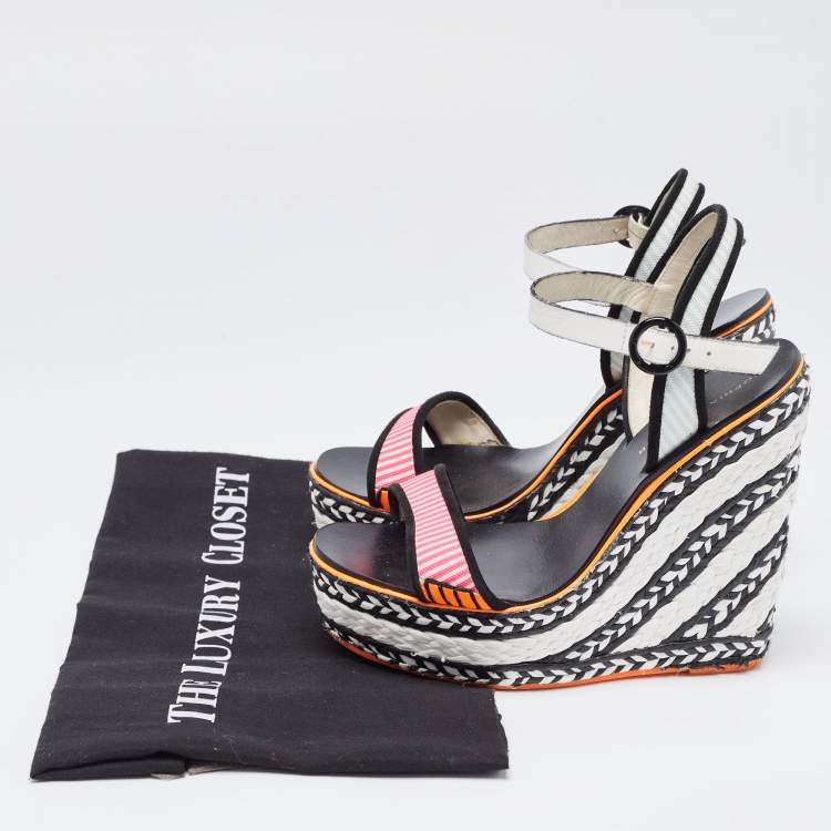 Pre Owned Sophia Webster Tricolor Leather and Canvas Lucita Wedge Sandals Size 37