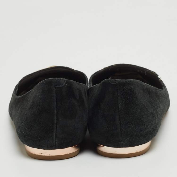 Pre Owned Sophia Webster Black/Rose Gold Suede Bibi Butterfly Ballet Flats Size 37