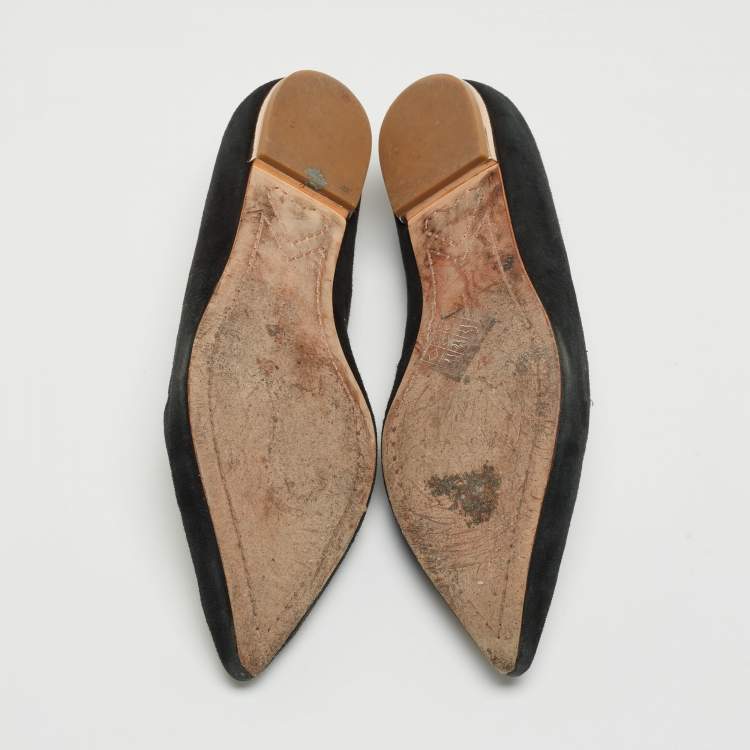 Pre Owned Sophia Webster Black/Rose Gold Suede Bibi Butterfly Ballet Flats Size 37