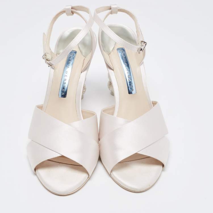 Pre Owned Sophia Webster Light Pink Satin Criss Cross Ankle Strap Sandals Size 39.5