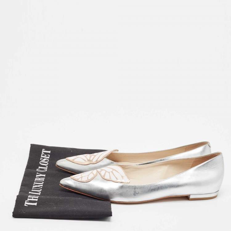 Pre Owned Sophia Webster Silver Leather Bibi Butterfly Smoking Slipper Size 38