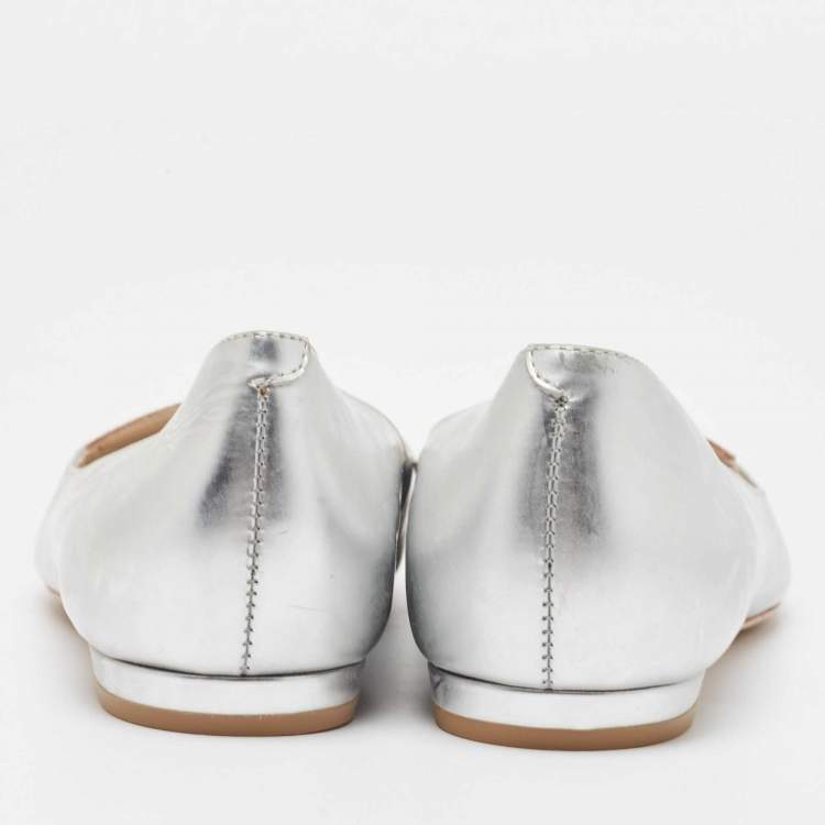 Pre Owned Sophia Webster Silver Leather Bibi Butterfly Smoking Slipper Size 38