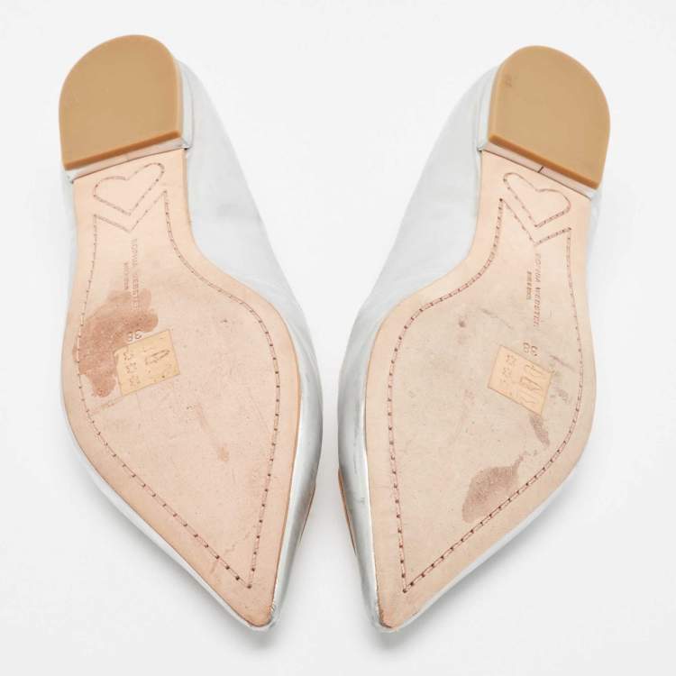 Pre Owned Sophia Webster Silver Leather Bibi Butterfly Smoking Slipper Size 38