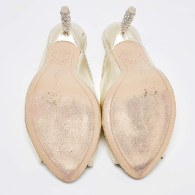 Pre Owned Sophia Webster Metallic Gold Leather Mules Size 38.5