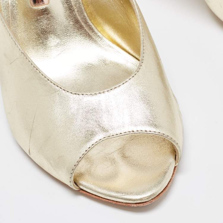Pre Owned Sophia Webster Metallic Gold Leather Mules Size 38.5