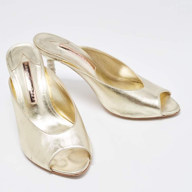 Pre Owned Sophia Webster Metallic Gold Leather Mules Size 38.5
